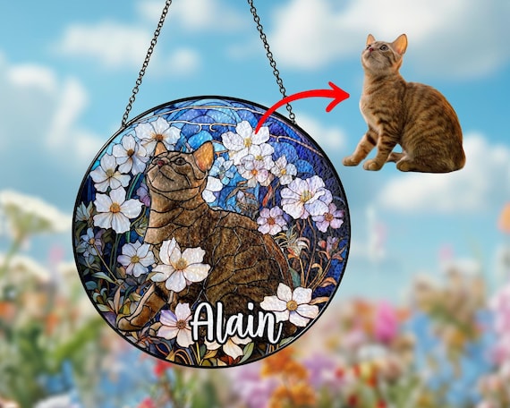 Pet Memorial Suncatcher Aus Buntglas – Pfotenabdruck Fensteraufhänger, 15,2x15,2 Cm, Mit Haken & Kette