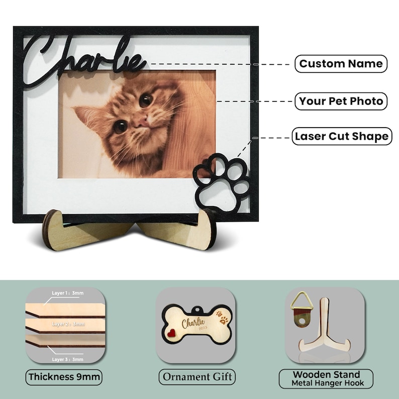 Personalized Cat Name Picture Frame, Cat Frame, Gifts for Cat Lovers