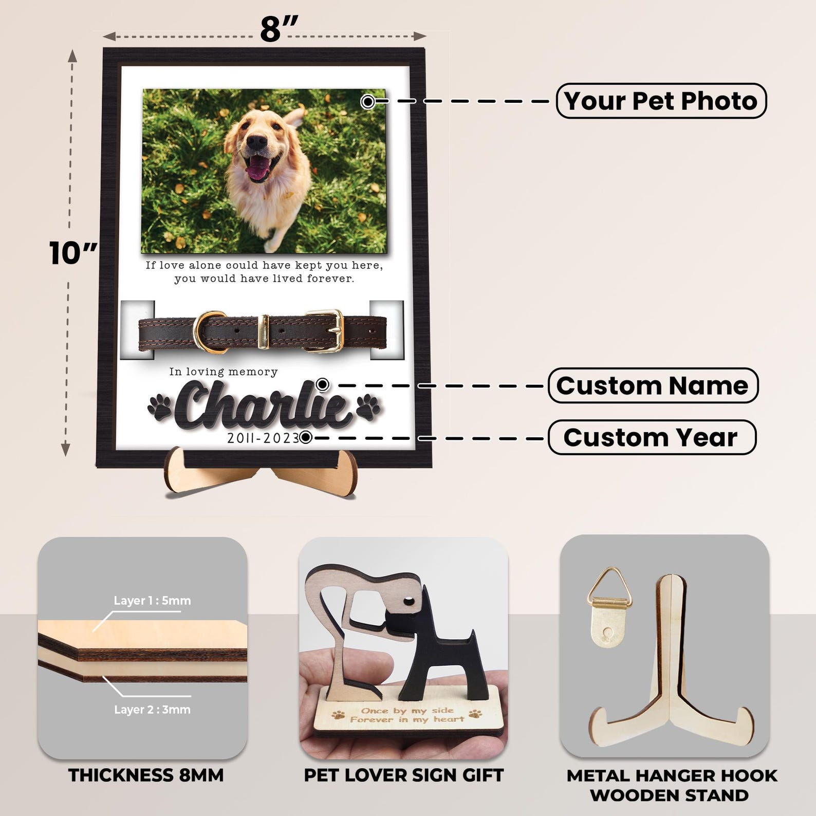 Custom Pet Memorial Collar Sign,pet Loss Gift,dog Memorial Wood Frame ...