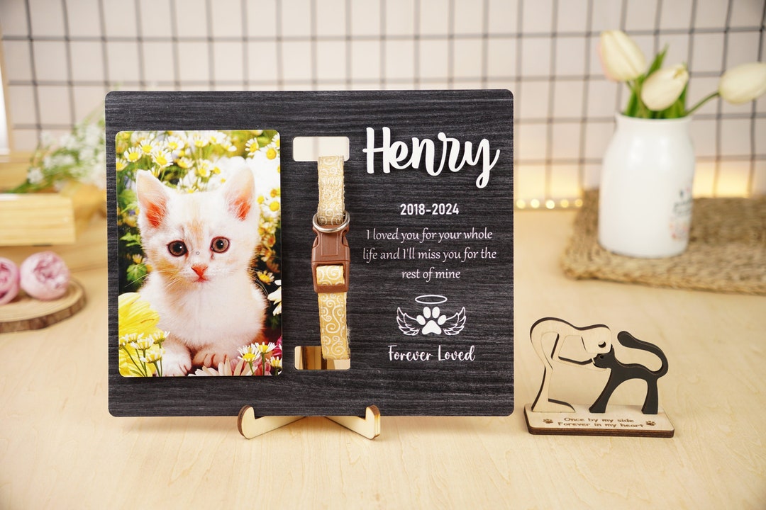 Custom Pet Memorial Photo Frame With Name and Dates, Pet Collar Holder ...