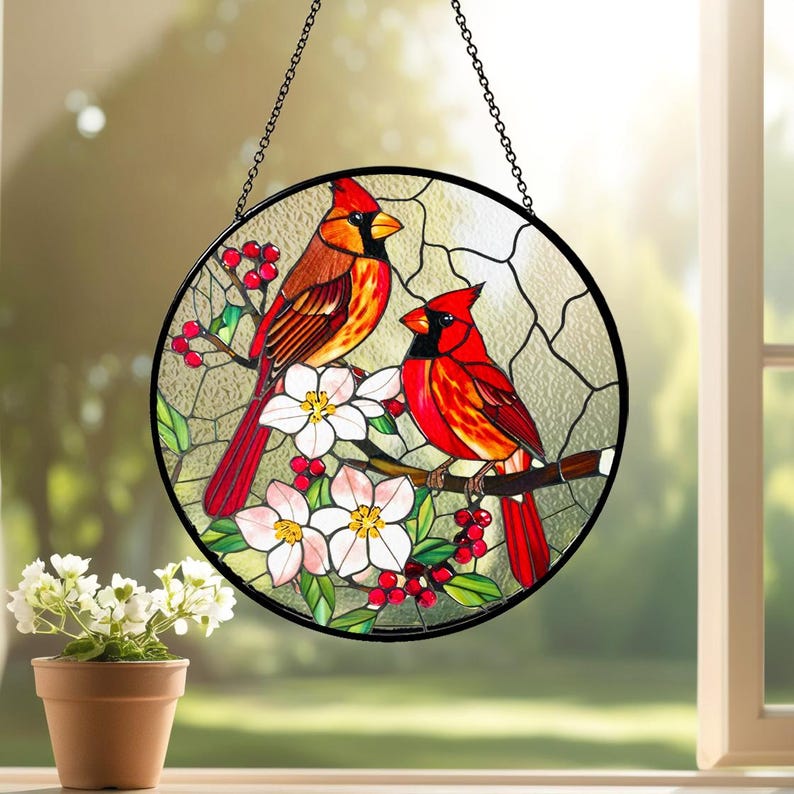 Cardinal Stained Glass Suncatcher,window Hanging,cardinal Lover,glass ...