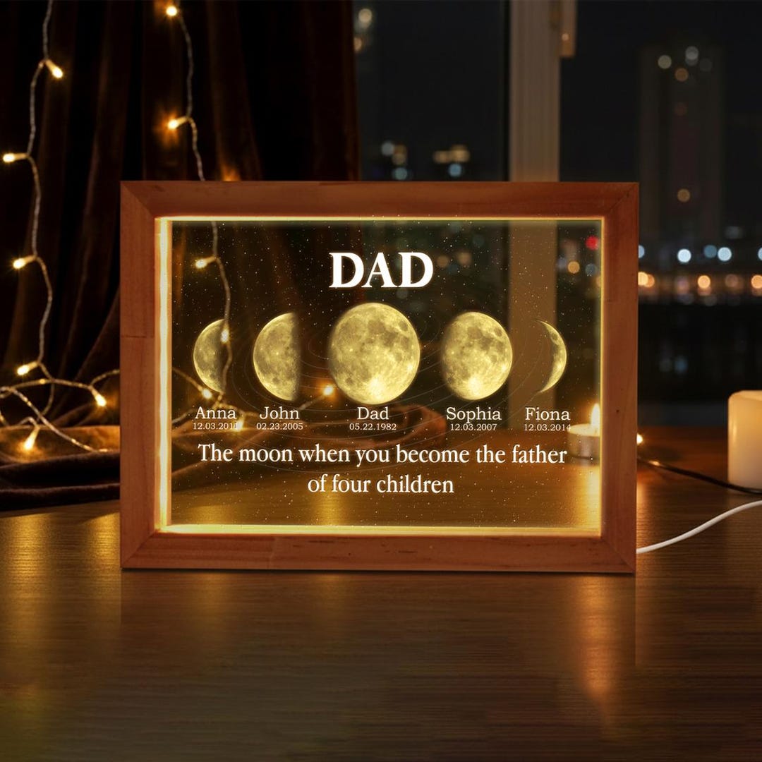 Moon Unit Father Personalized Moon Phase by Date Night Light Father Gift, Kids Names ...