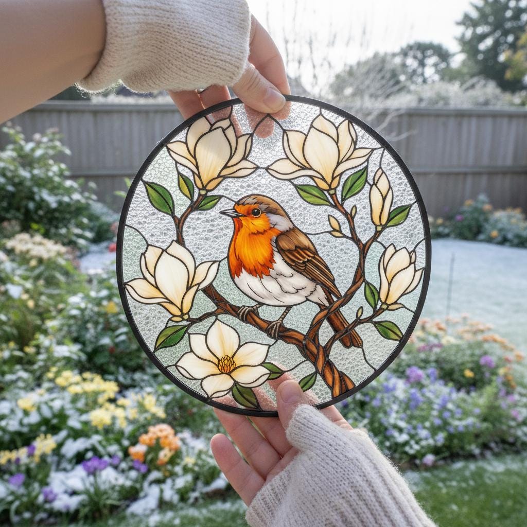 ロビンバードステンドグラスサンキャッチャー、ミシガンバードフラワー