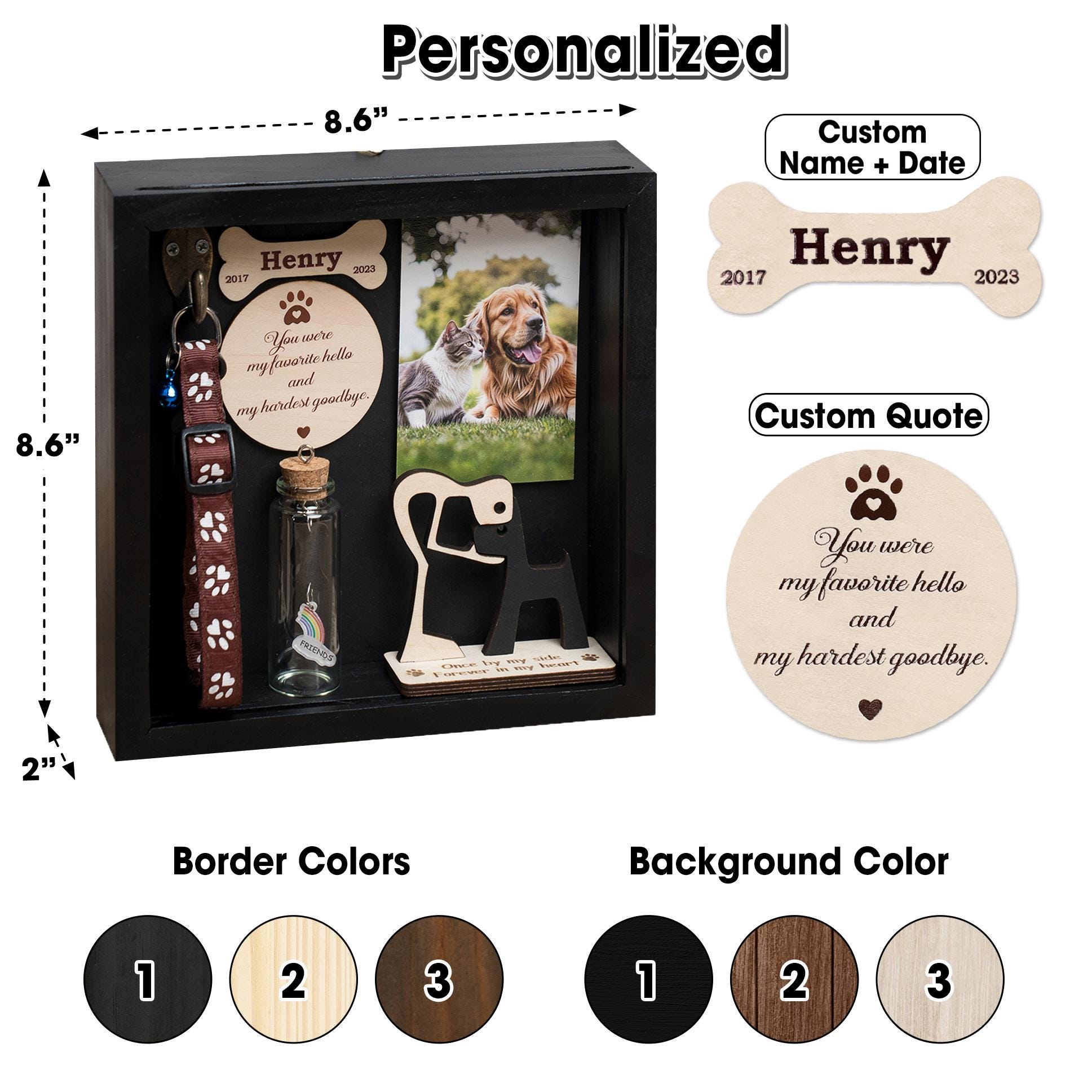 Personalized Dog Memorial Shadowbox Loss of Dog Pet Fur Jar