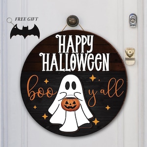 Custom Halloween Front Door Decor,Halloween Door Hanger,Ghost Door Sign BOO,Halloween Wreath,Welcome Porch Sign Home Decor,Spooky Ghost
