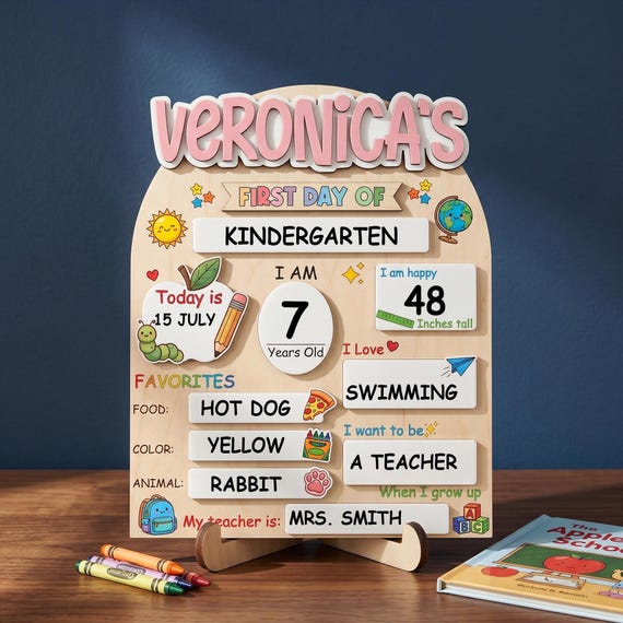 Custom First Day of School Sign,Preschool Back to School Board Kid Gift,Kindergarten 1st Day of School Photo Prop,Last Day School Name Sign