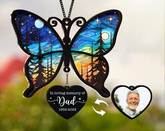 Aangepaste herdenkingsfoto vlinder Suncatcher, sympathie, verlies van moeder, moeder in de hemel Suncatcher, herdenkingsgeschenken, cadeau sterfgeval