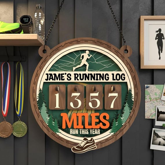 Personalized Running Miles Tracker Sign,Running Log,Marathon Training Runner Gift,Miles Run This Year Counter,Yearly Mileage,Fitness Decor