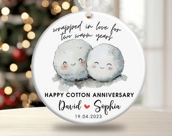 Cadeau de Noël personnalisé pour 2e anniversaire, deuxième décoration d'anniversaire de mariage en coton, cadeau d'anniversaire de mariage de deux ans pour mari et femme