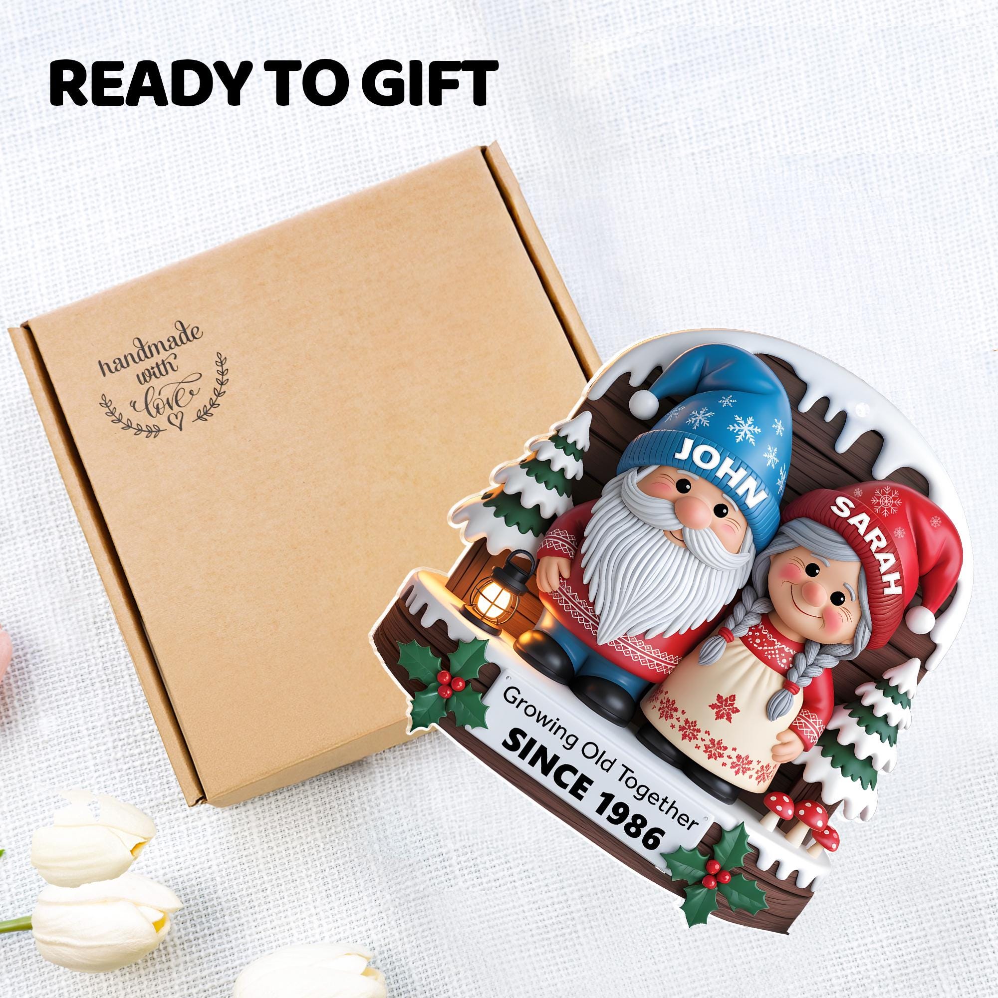 Gnome Couple Together Personalized Acrylic Car Hanger