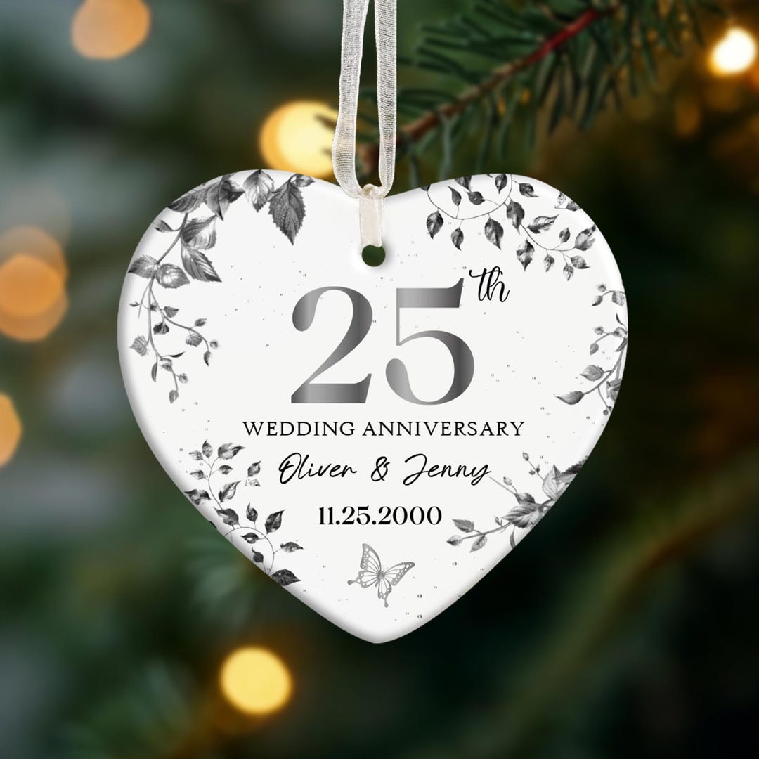 Personalized silver 25th wedding anniversary ornament