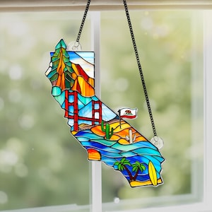 Californië landkaart acryl Suncatcher venster hangend, Californië reizen Suncatcher cadeau, souvenir minnaar cadeau, Californië reizen Home decor
