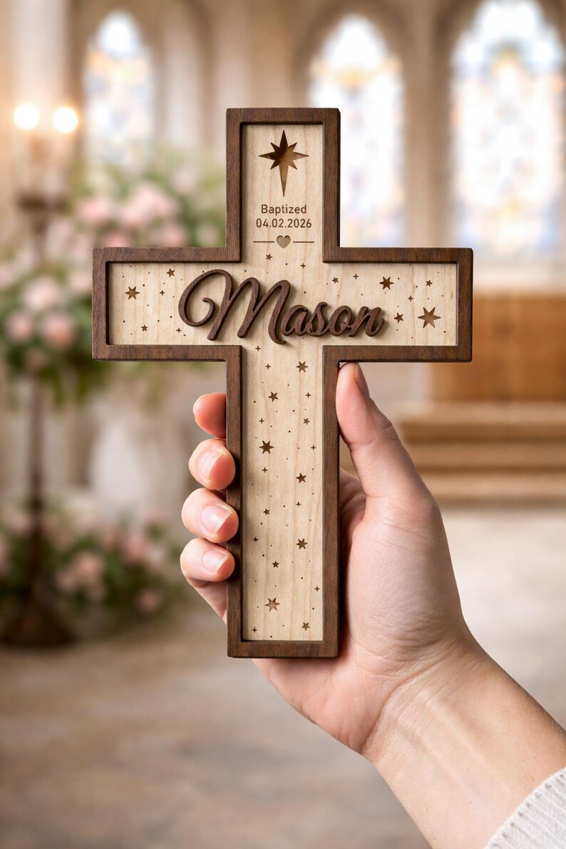 Personalized Wooden Baptism Cross – Custom Baby Shower or Nursery Decor ...