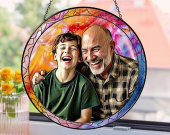 Personalized Father's Day Gift for Dad, Custom Portrait Stained Glass, Dad Gift From Kids, Dad Birthday Gifts, Photo Glass Art Suncatcher