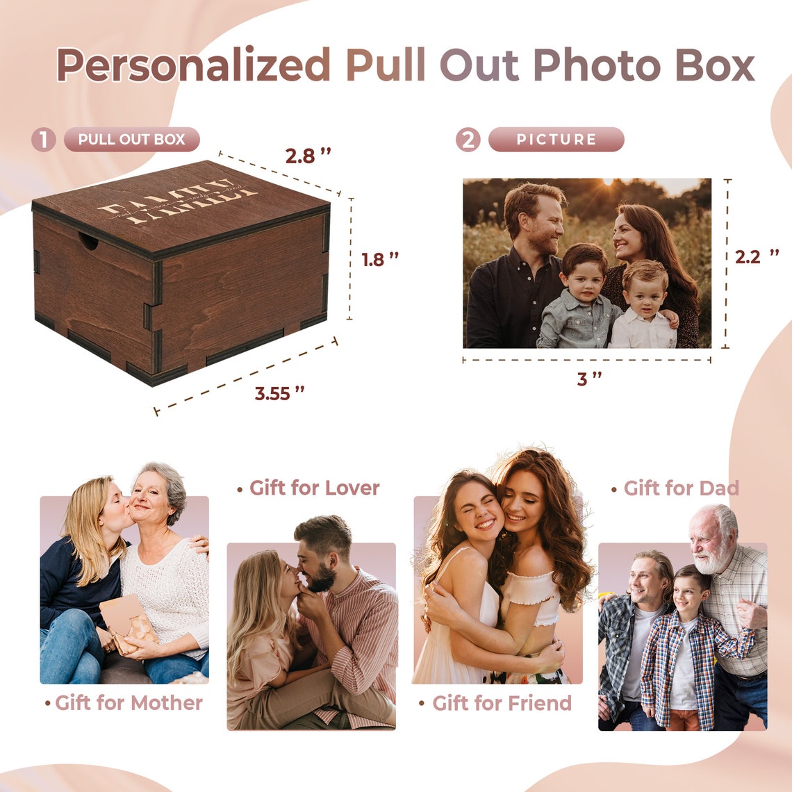 First Date Photo Frame Pull Out Photo Album Wooden Box, First Mother's Wooden Photo Frame ...