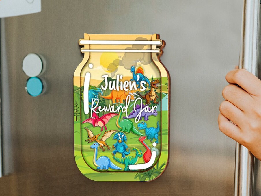 Pot De Récompense Enfants En Bois Dinosaure - Avec 25 Jetons - Tableau De Comportement - Pour Encourager Les Bonnes Actions à La Maison Ou à L'École Tableau Recompense Enfant Comportement