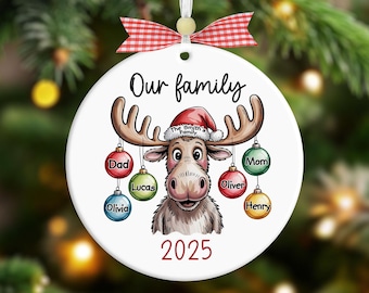 Personalisierte Elch-Familie Weihnachtsverzierung 2025, kundenspezifisches Weihnachtsandenken, Familienverzierung mit Haustieren, vierköpfige Familie, Feiertagsfamiliengeschenk