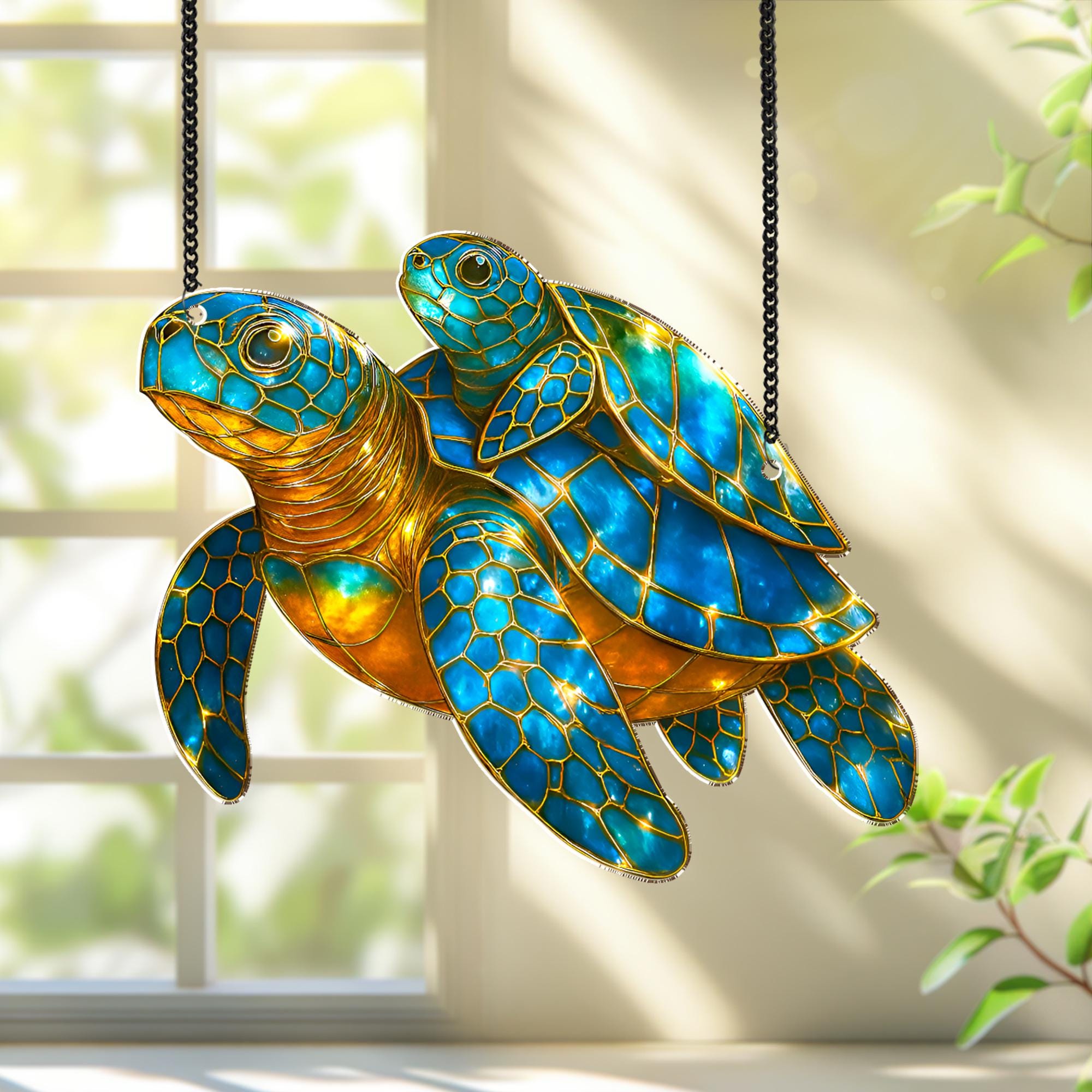 Tortoise Mom Faux Stained Glass Window Hanging, Turtle Acrylic