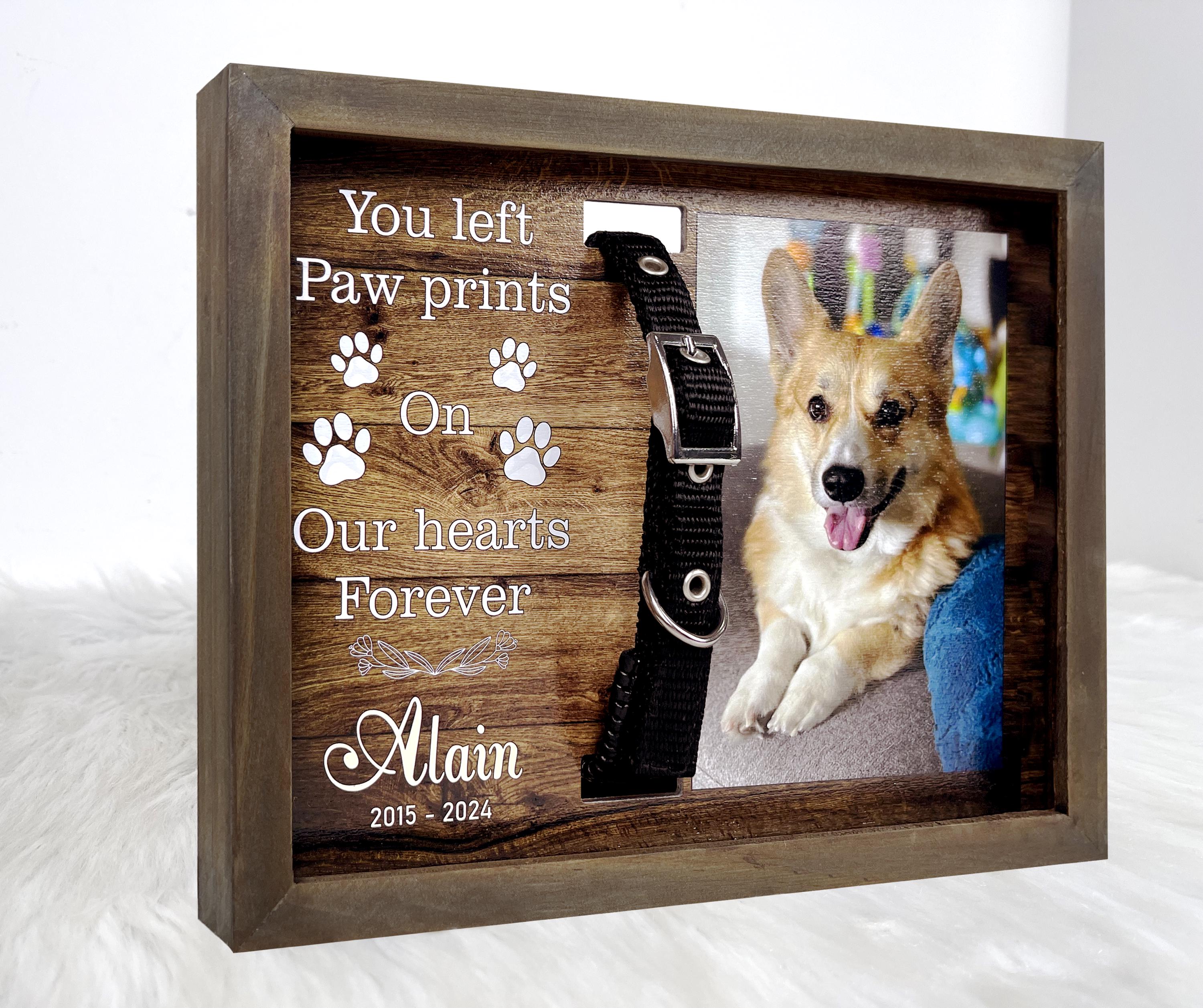 Hundehalsband-Gedenkrahmen Mit Pfotenabdruck – Beileidsgeschenk Bei Haustierverlust, 22,9x22,9 Cm