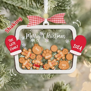 Personalized Family Member Shaker Ornament,Gingerbread With Hat Family Christmas Ornament,Family Ornament,4D Cookie Ornament,Christmas Gift