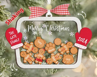 Personalized Family Member Shaker Ornament,Gingerbread With Hat Family Christmas Ornament,Family Ornament,4D Cookie Ornament,Christmas Gift
