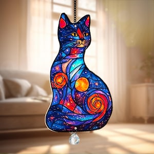 Black Cat And Moon Acrylic Suncatcher,BlackCat Suncatcher Window Hanging,Cat Lover Gift,Indoor Decor,Black Cat Ornament,Gift For Cat Lover