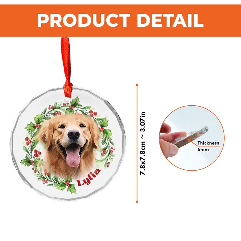 Personalized Dog Ornament With Photo & Name, Custom Glass Christmas ...