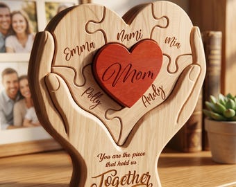 Personalized Mothers Day Wooden Puzzle, You Are The Piece That Holds Us Together Sign, Custom Gift For Mom From Kid, Printed Family Puzzle