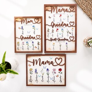 First Mom Now Grandma Sign, Personalized Birth Month Flower Sign, Nana ...