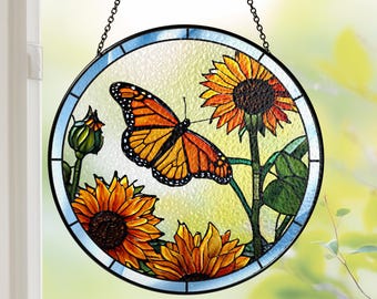 Monarch Butterfly Stained Glass Suncatcher Gifts For Mom Women Light Catcher Sun Room Decor Village Sun Catcher Butterfly Christmas Gift