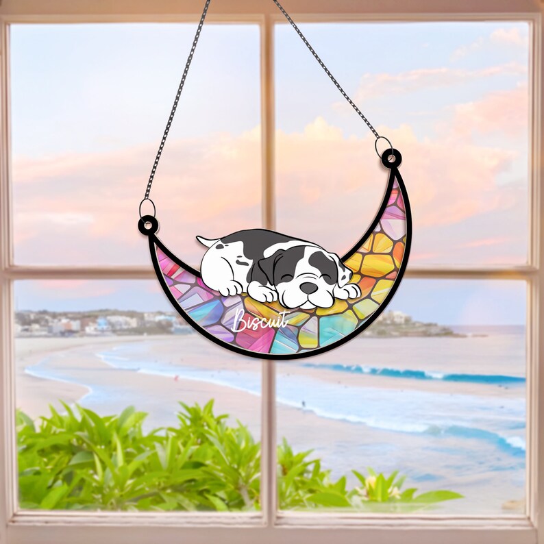 Cat Memorial Suncatcher Sleeping Cat on Moon Loss of Pet Sympathy Gift Handmade Name Cat Ornament Cat Lovers Gifts Cat Passing Remembrance image 7