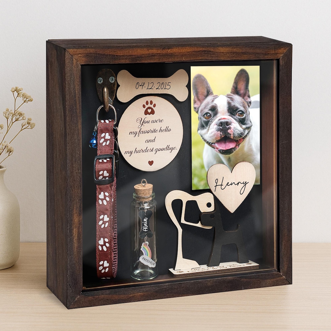 Rustic Dog Memorial Shadow Box, Pet Collar Holder Picture Frame