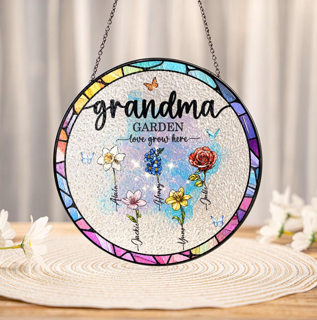 Grandma's Garden Stained Glass Suncatcher, Personalized Birth Flower ...