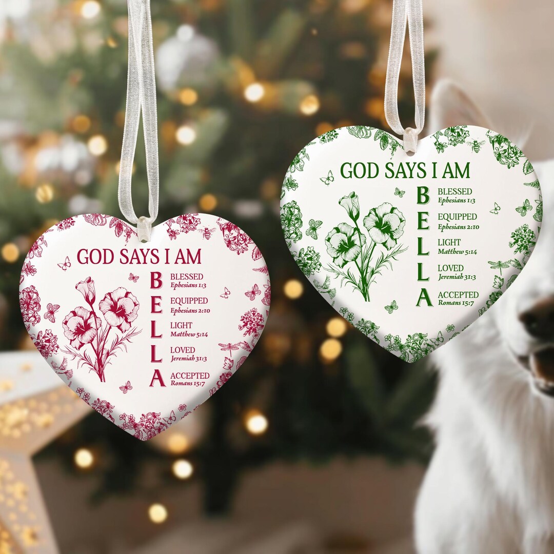 God Says I Am Ornament,custom Bible Verse Toile De Jouy Christmas ...