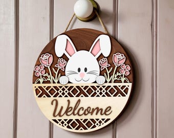 Cartello Di Legno Pasquale Happy Easter Con Coniglietto: Decorazione Rustica Per Porta O Parete, 30x30 Cm - 3