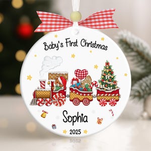 Baby’s First Christmas Ornament 2025, Personalized Train Ornament for Baby Girl Boy, Custom Newborn Name Ornament, Baby Shower Keepsake Gift