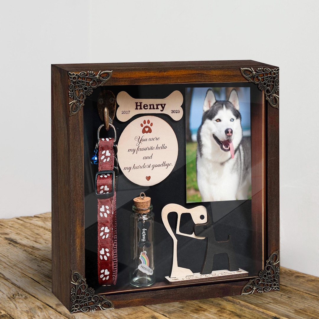 Husky Dog Memorial Keepsake Shadow Box, Dog Cat Lover Gift Collar ...