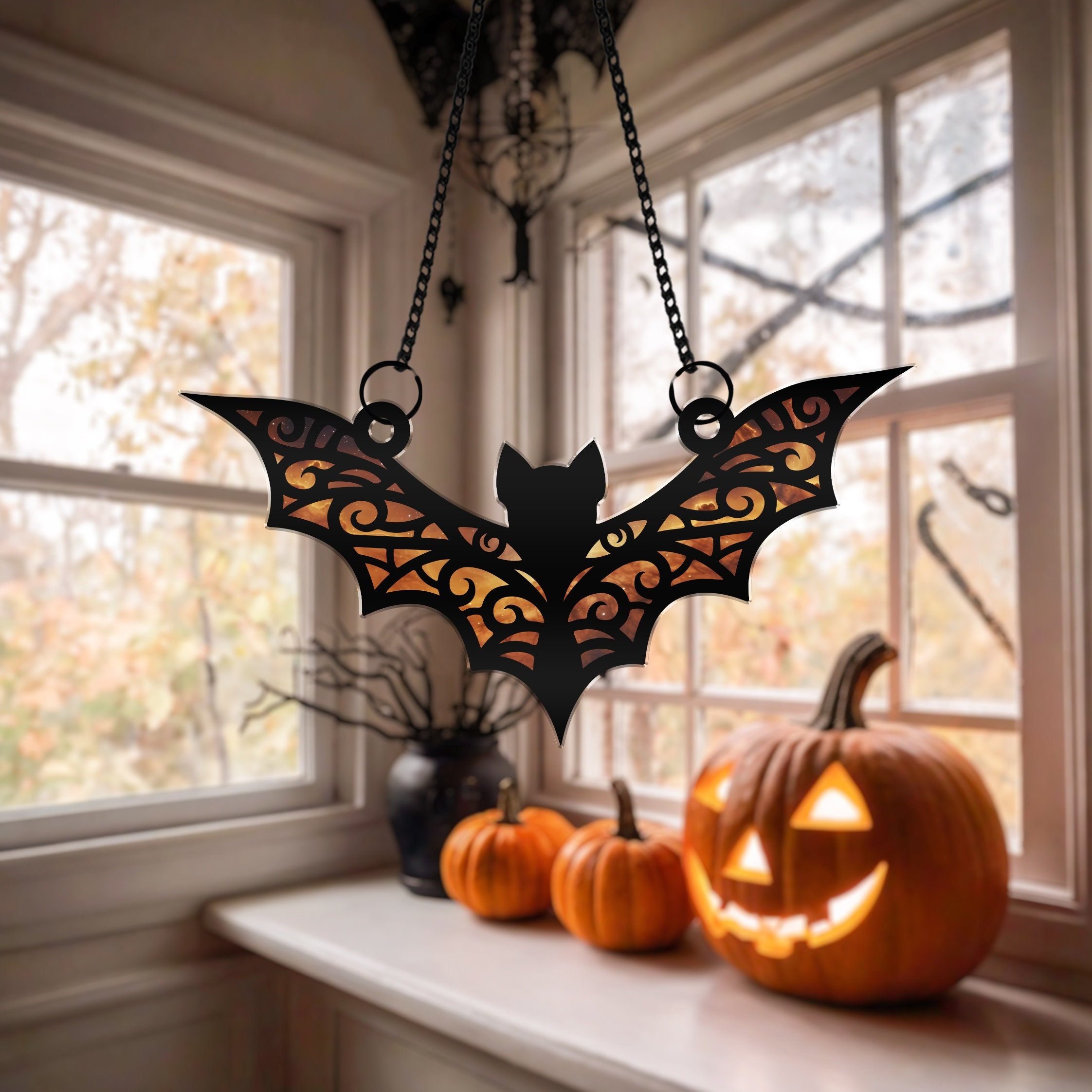 Bat Suncatcher, Gothic Bat Suncatcher, Galaxy Bat Halloween Ornament, Bat Acrylic Window Hanging, Bat Lover Gift, Spooky Bat Halloween Decor