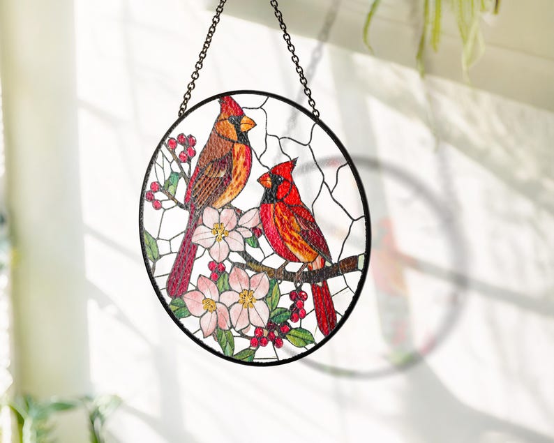 Cardinal Stained Glass Suncatcher,window Hanging,cardinal Lover,glass ...