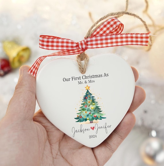 First Christmas Married Ceramic Ornament, Wedding Gift Ornament