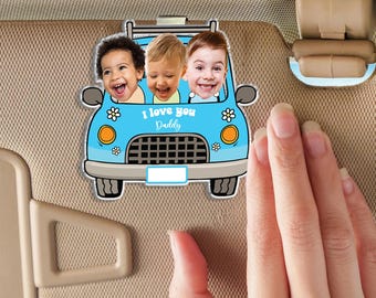 Drive Safe Daddy,Father's Day Gift,Dad Visor Clip With Kids Face,Personalized Photo Face Baby Car Visor Clip,Gift For Husband,Funny Car Gift