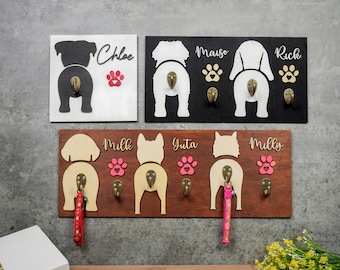 Personalized Pet Leash Holder With Name, Dog Butt Leash Holder for Wall, Dog Hanging Sign,New Dog Gift,Dog Lover,Pet Name Decor,Mudroom Hook