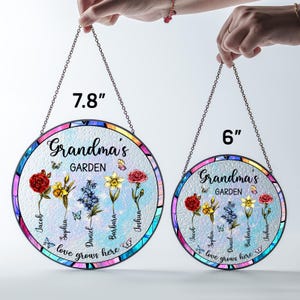 Personalized Grandma's Garden Gift For Grandma, Grandma Gift, Mother's Day Gift For Grandma, Nana Birth Month Flower Stain Glass Suncatcher image 10