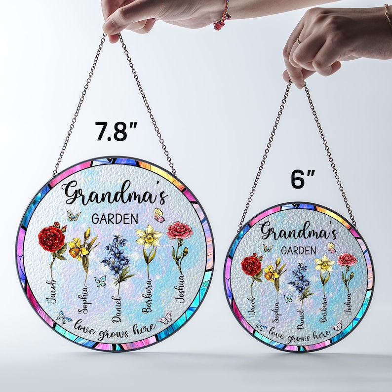 Personalized Grandma's Garden Gift For Grandma, Grandma Gift, Mother's Day Gift For Grandma, Nana Birth Month Flower Stain Glass Suncatcher image 10