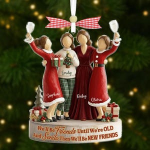 Personalized Old Friends Ornament – Custom Besties Group Gift for Four, Funny Senile Friends Keepsake, Forever Friendship Christmas Decor