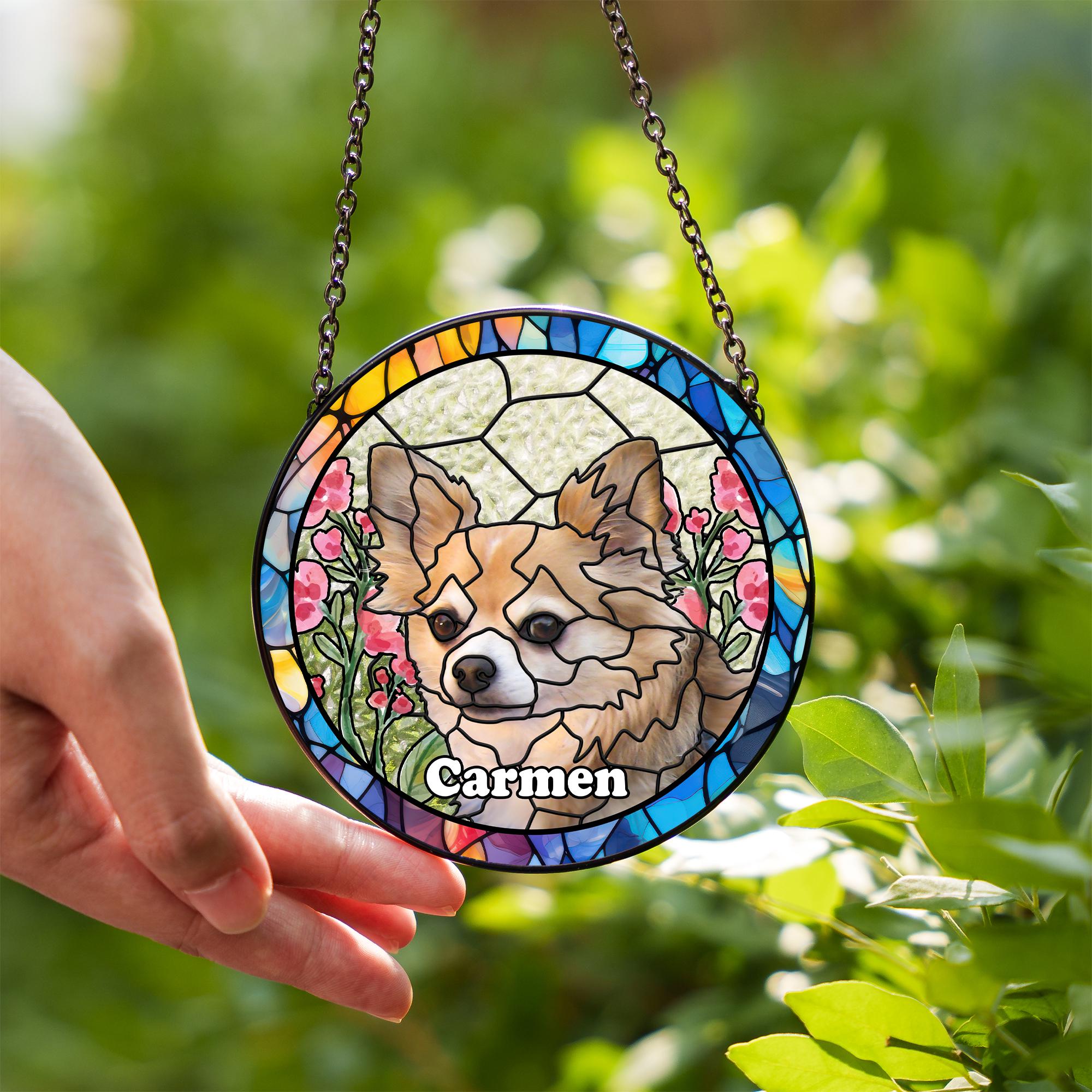 Custom Dog Portrait Stained Glass Suncatcher Pet Memorial Gifts Cat ...