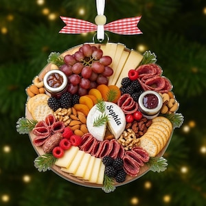 Aangepaste kerstcharcuterie bordornament, wijnornament gastvrouw cadeau, uitwisseling witte olifant voor fijnproevers, kaasliefhebber, kerstcadeau