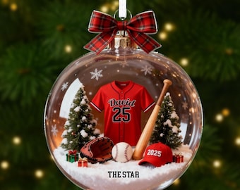 Personalized Baseball Chistmas Ornament 2025, Custom Jersey Snow Globe Ball with Name & Number, Baseball Keepsake, Baseball Team Gifts