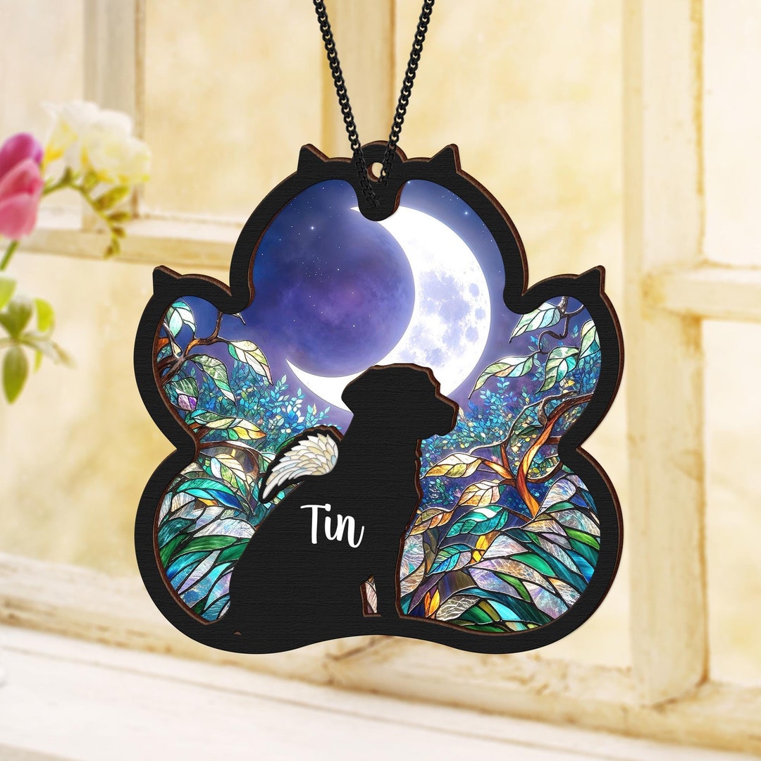 Dog Paw Suncatcher Rainbow Bridge Pet Dog Pet Paw Loss Memorial ...