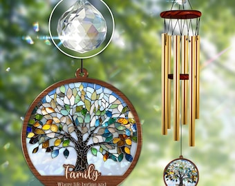 Gepersonaliseerde familie windgong, levensboom zonnevanger, familiecadeau, Moederdagcadeau, windgong familieboom, cadeau moeder vader, aandenken familie